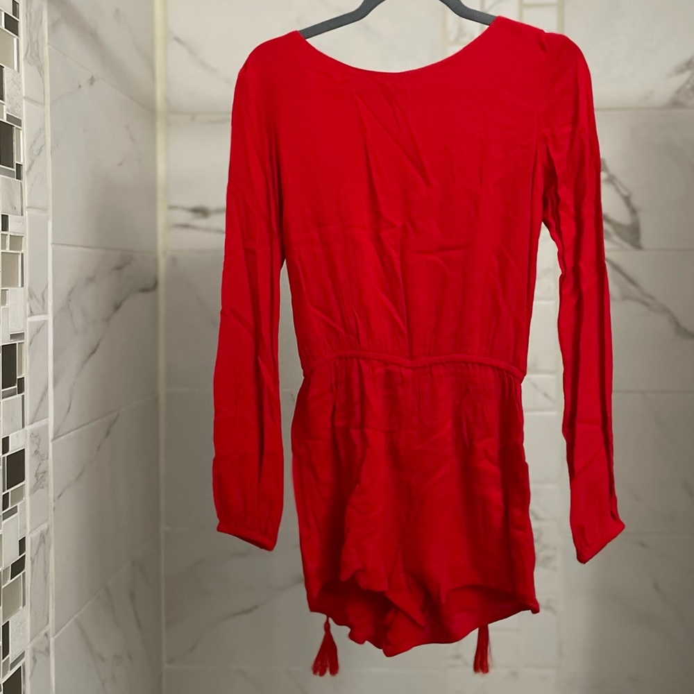 Red open back romper